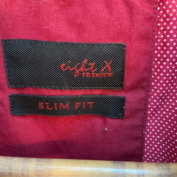 Men's Eight X Jacquard Red with White Pin Point Print Hidden Button Slim Fit - Picture 7 of 7